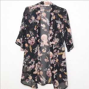 Wallflower Kimono Black w Purple Tone Floral Print 19A